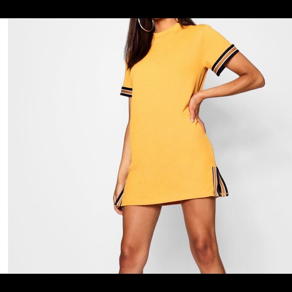 Boohoo Contrast Trim Split Side T-shirt Dress - Picture 1 of 11
